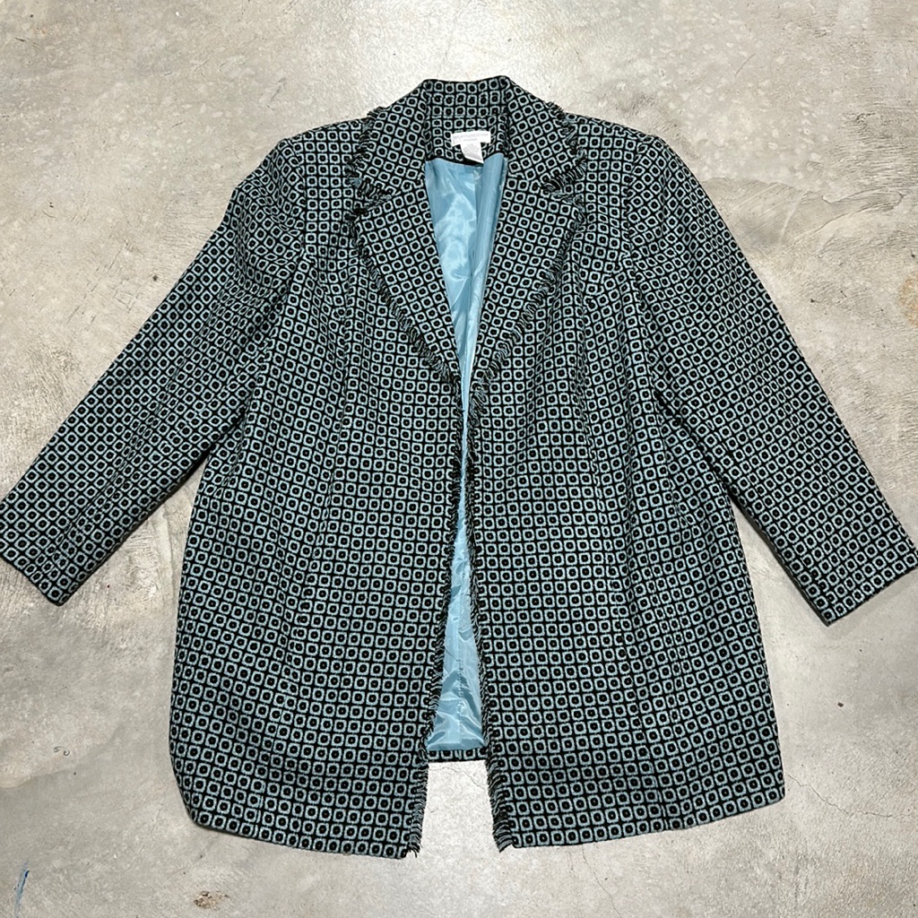 Worthington Brand Teal Green N Black Design Coat Size 22w S56